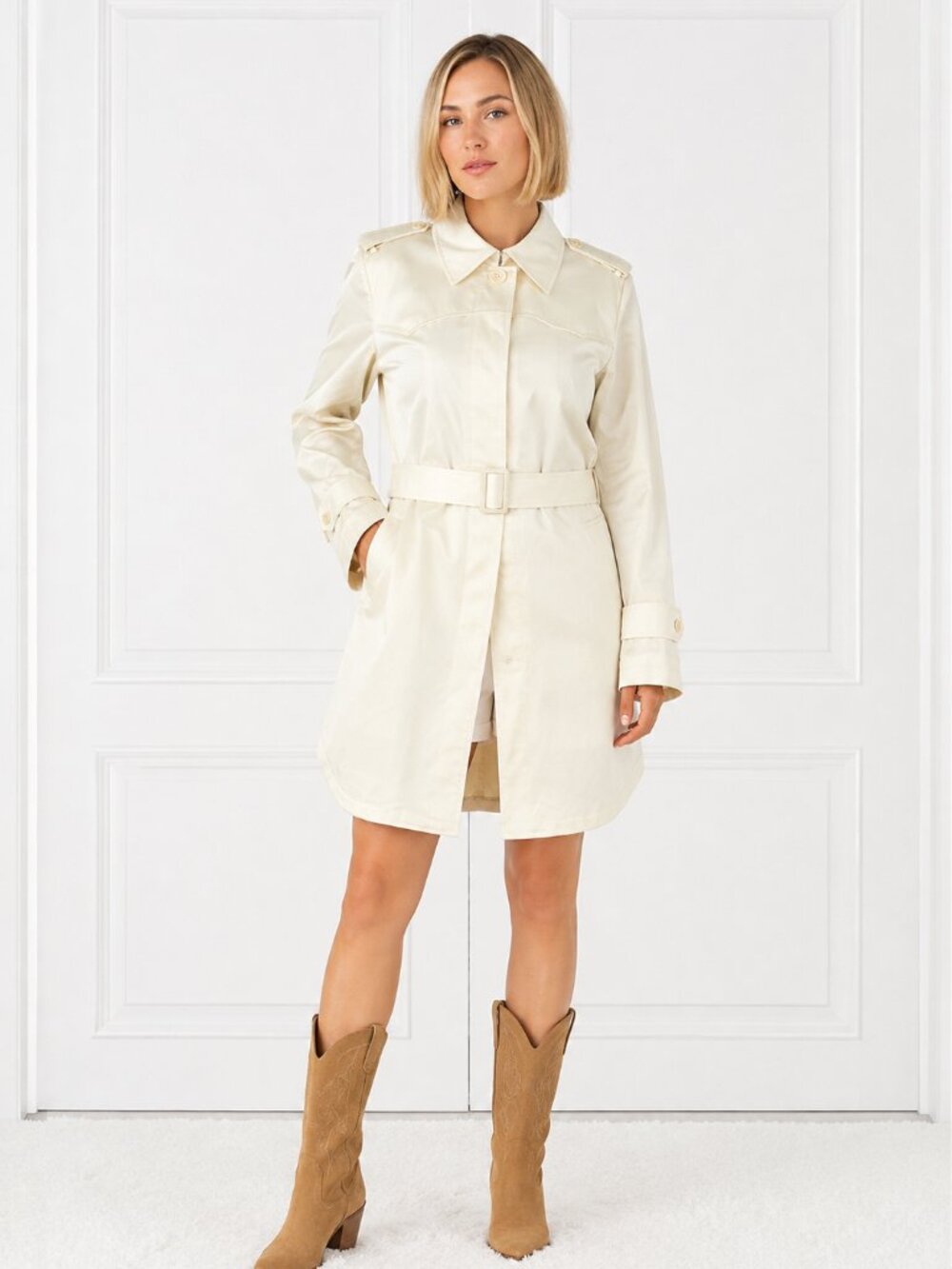 NWOT Talbots Belted Ivory Trench Coat